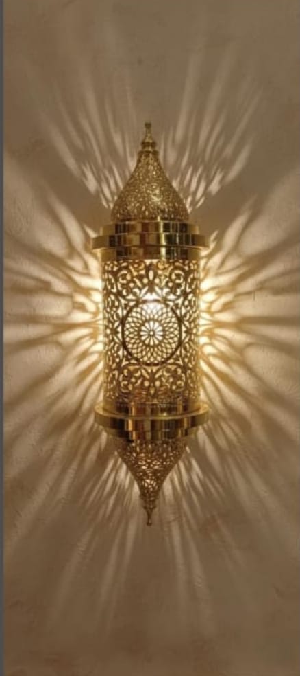 Brass filigree wall sconce tower shape
